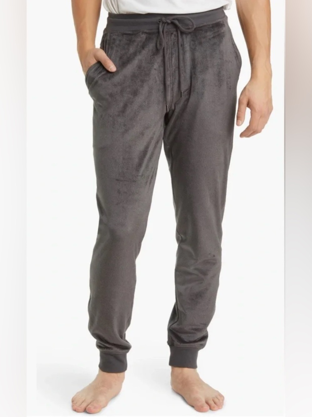 Daniel Buchler Velour Hairline Pajama Lounge Cuffed Jogger Pant Charcoal Grey XL
